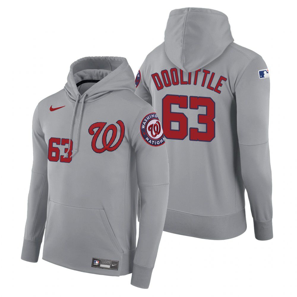 Men Washington Nationals #63 Doolittle gray road hoodie 2021 MLB Nike Jerseys